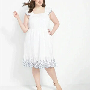 [18]Lane Bryant  Short Flutter-Sleeve Square-Neck Embroidered Dress